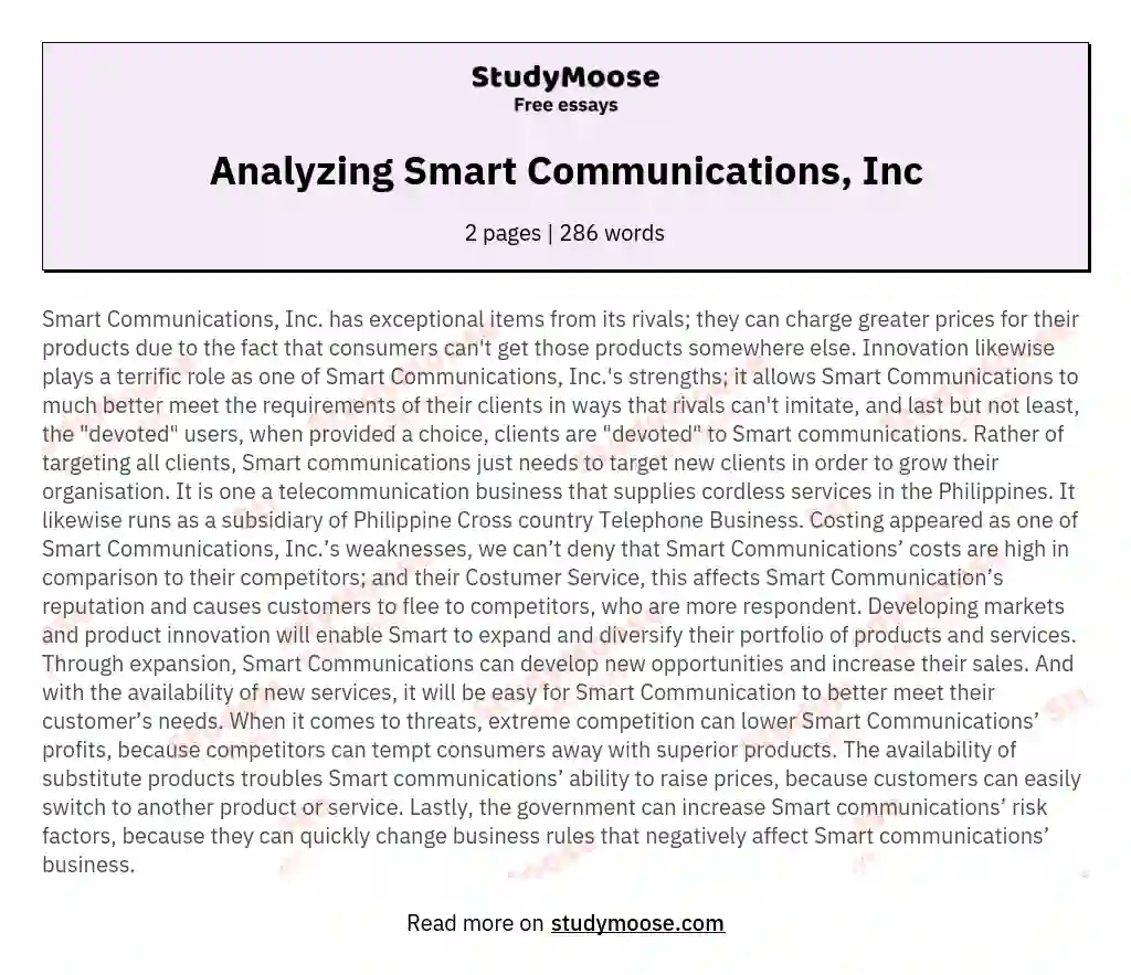 Analyzing Smart Communications, Inc essay