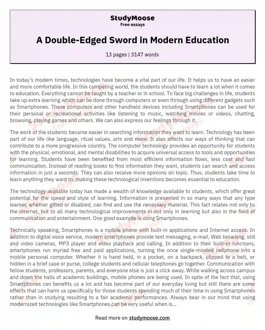 A Double-Edged Sword in Modern Education essay