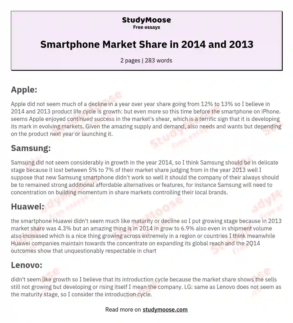 Smartphone Market Share in 2014 and 2013 essay