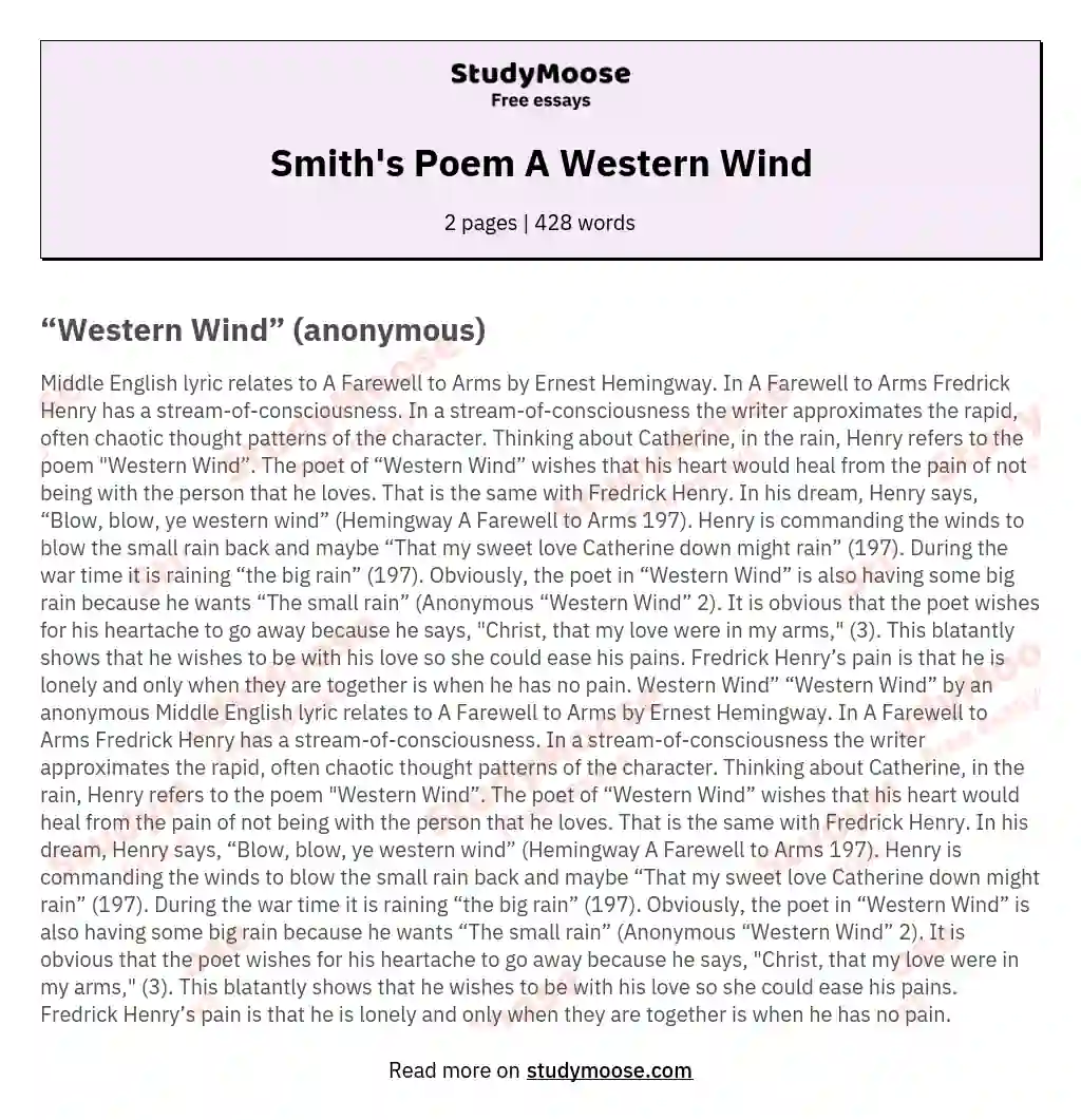 Smith's Poem A Western Wind essay