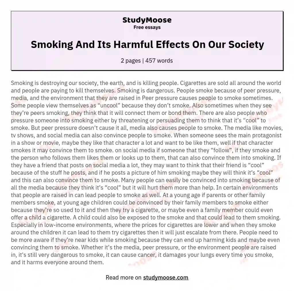 Smoking And Its Harmful Effects On Our Society