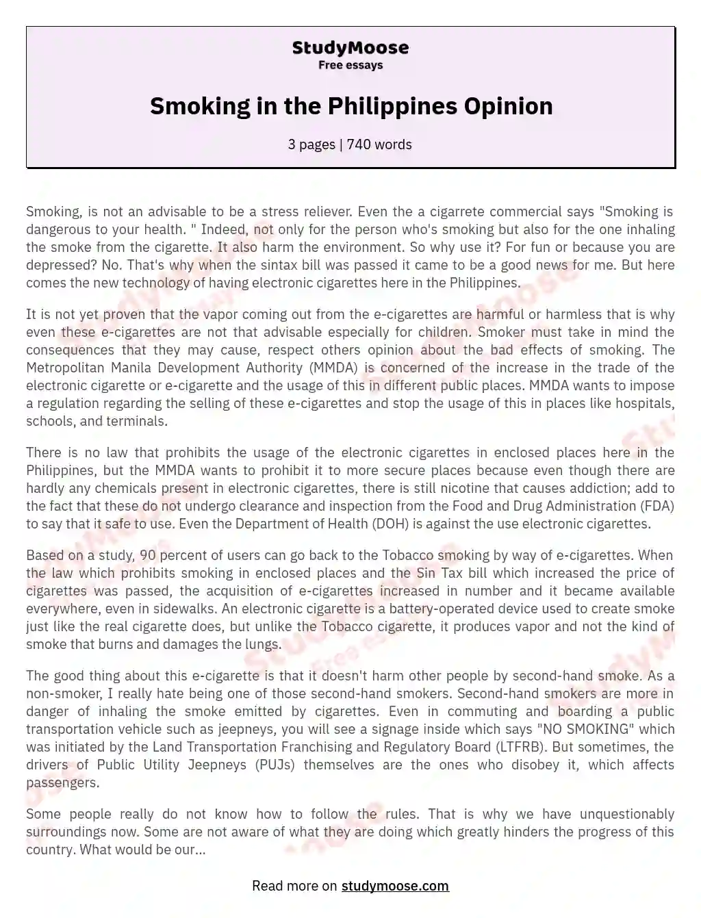 Smoking in the Philippines Opinion essay