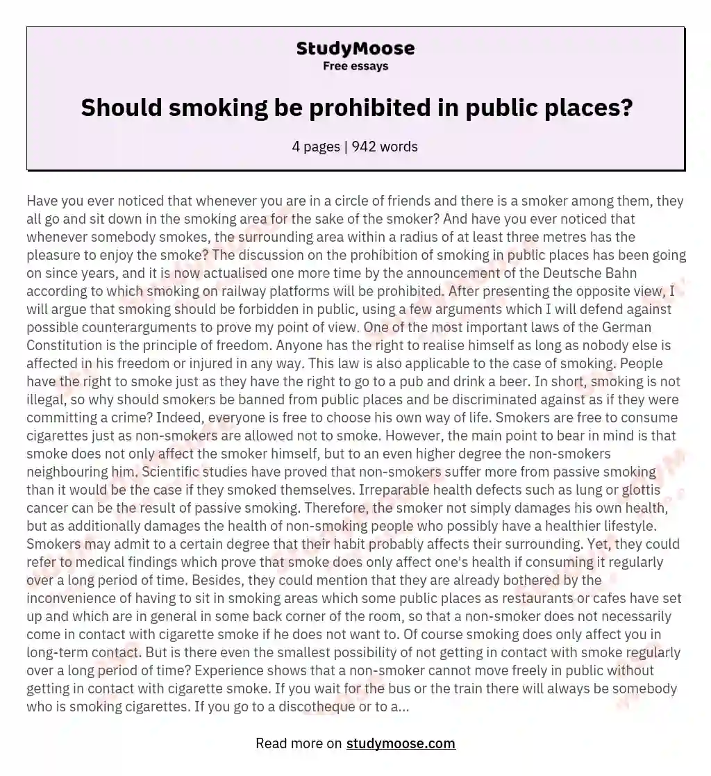 Should smoking be prohibited in public places? essay