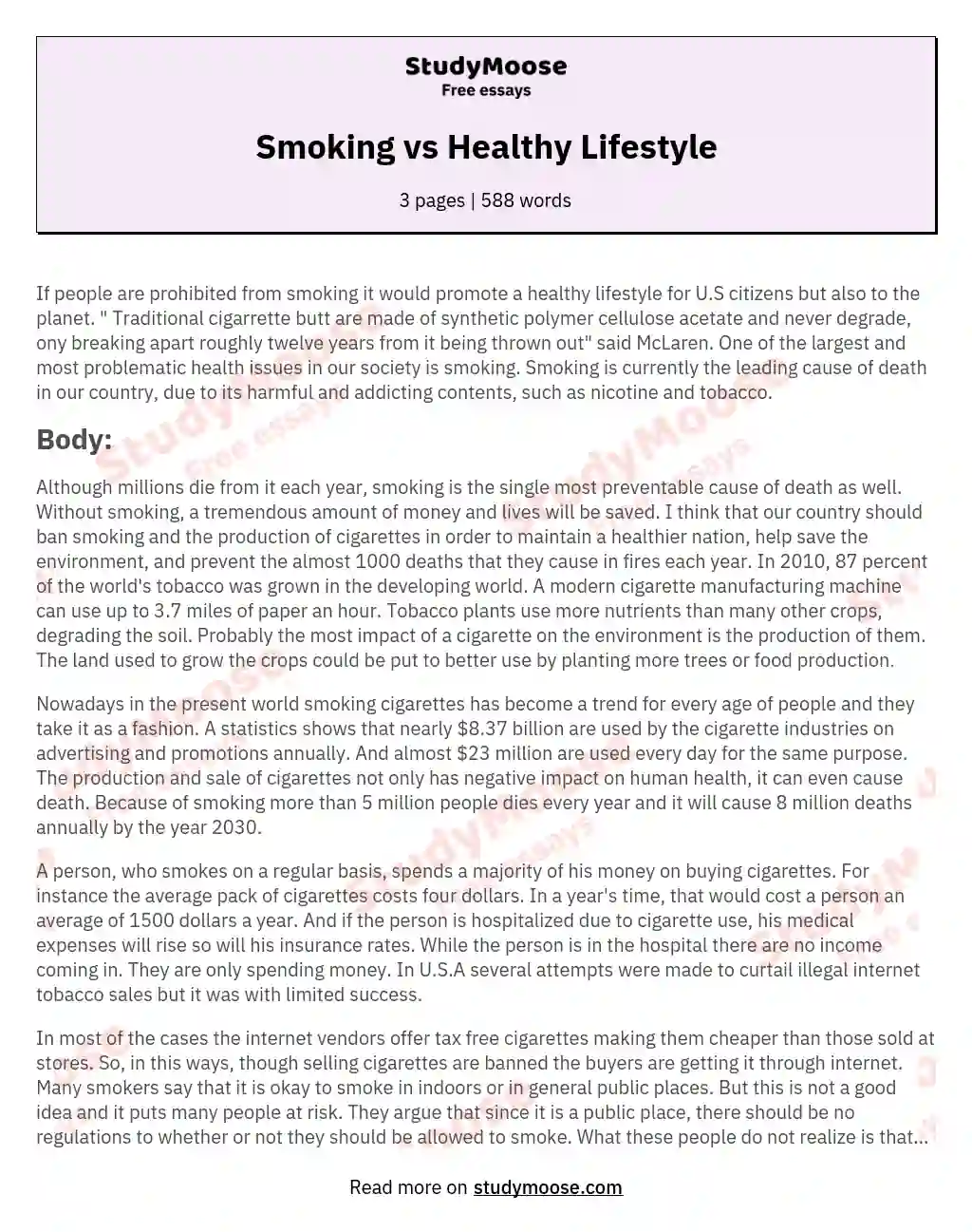 Smoking vs Healthy Lifestyle essay