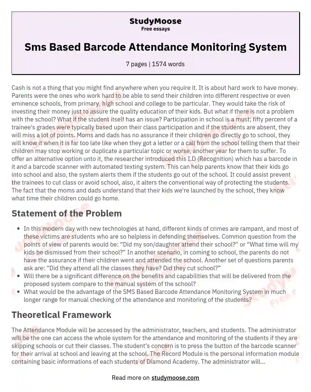 Sms Based Barcode Attendance Monitoring System essay