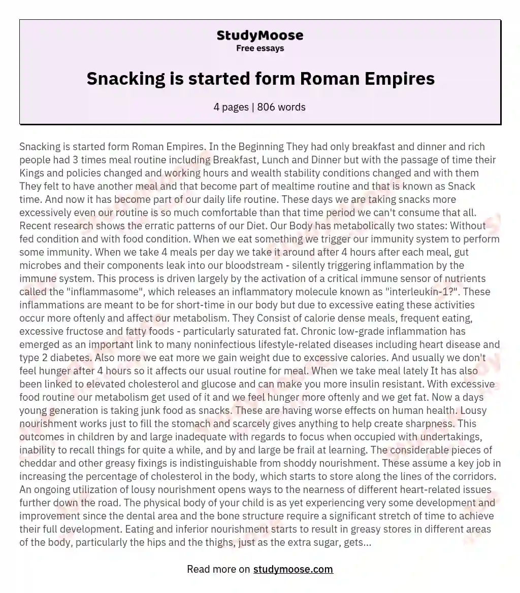 Snacking is started form Roman Empires essay
