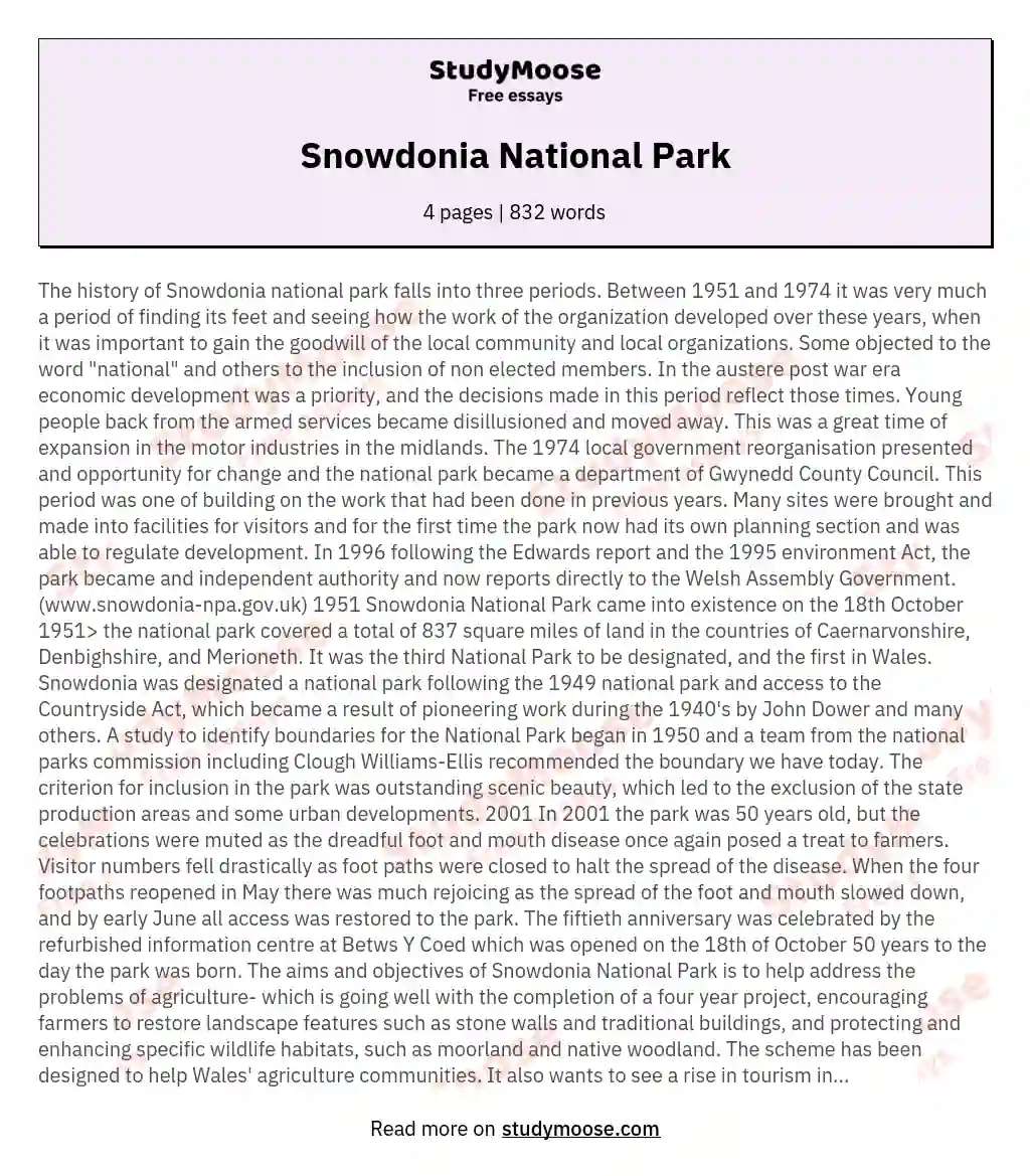 Snowdonia National Park essay