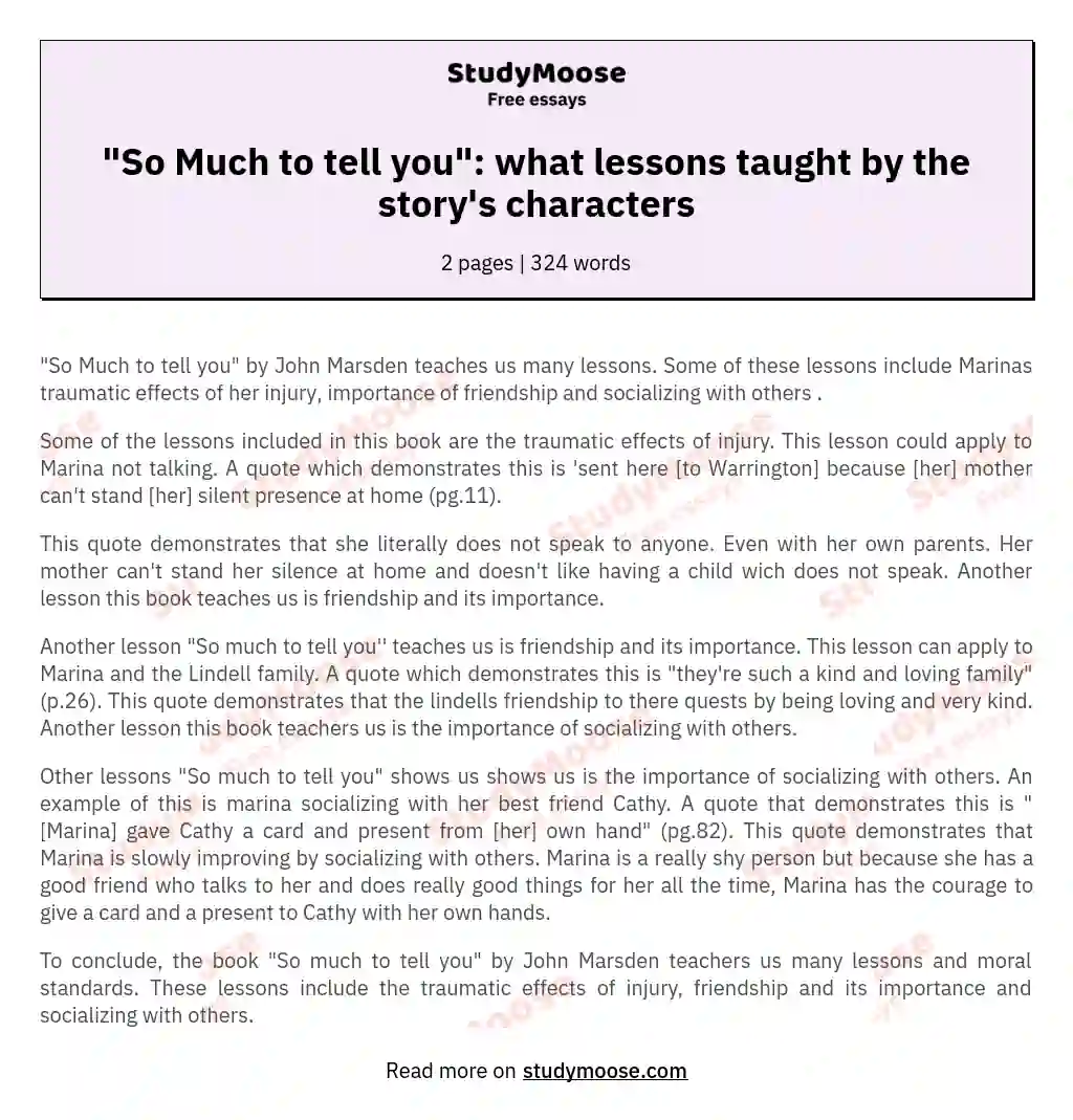 "So Much to tell you": what lessons taught by the story's characters