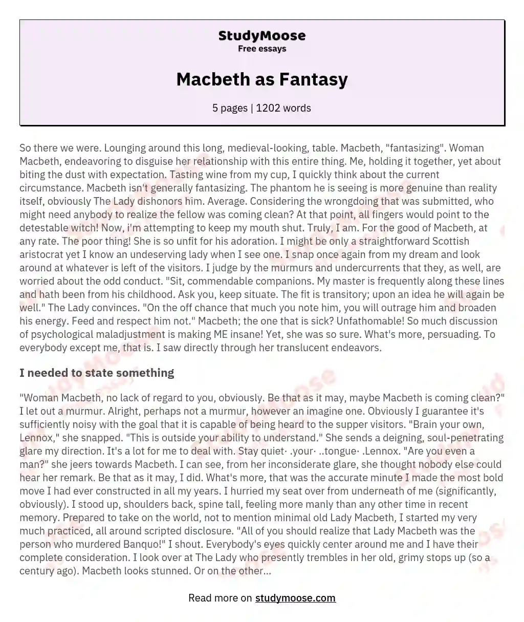 Macbeth as Fantasy essay