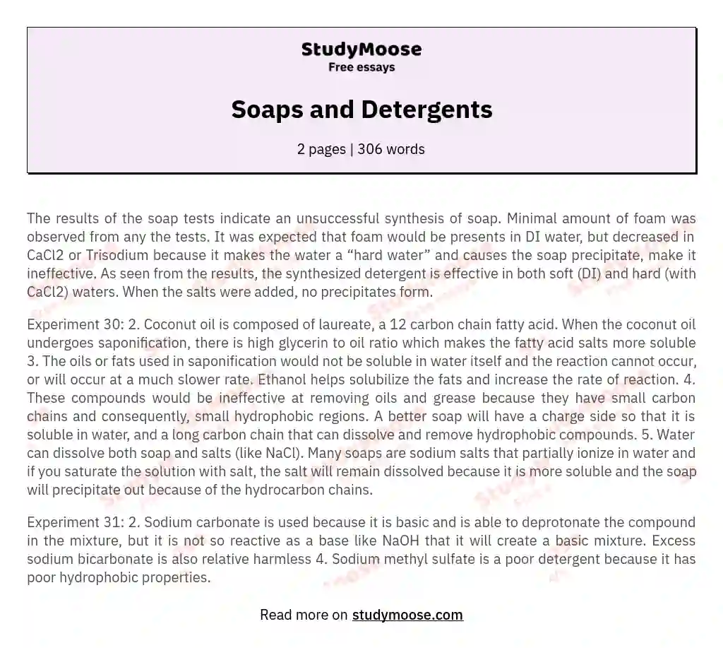 Soaps and Detergents essay