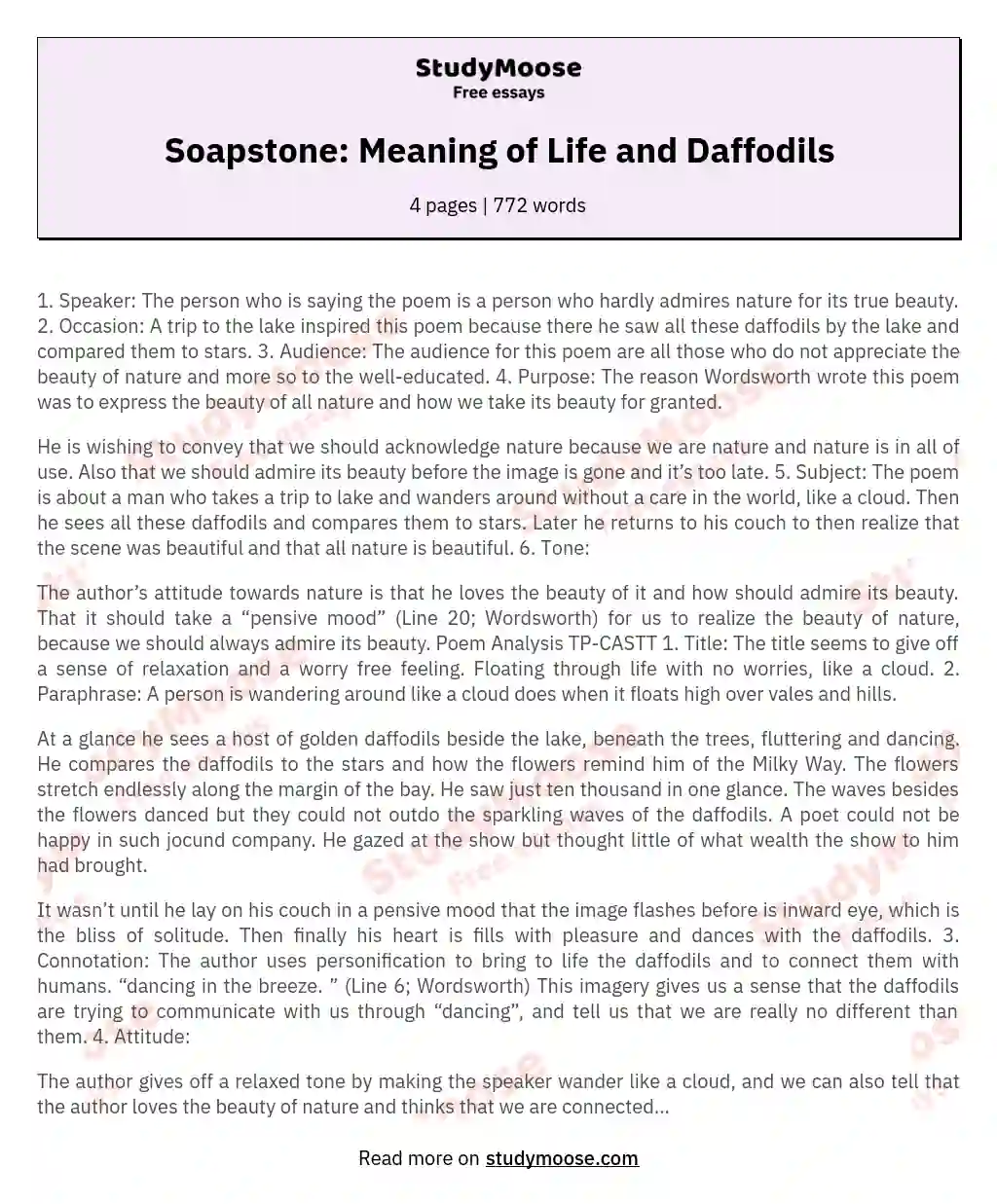 Soapstone: Meaning of Life and Daffodils essay