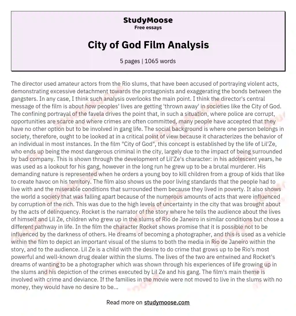 City of God Film Analysis essay