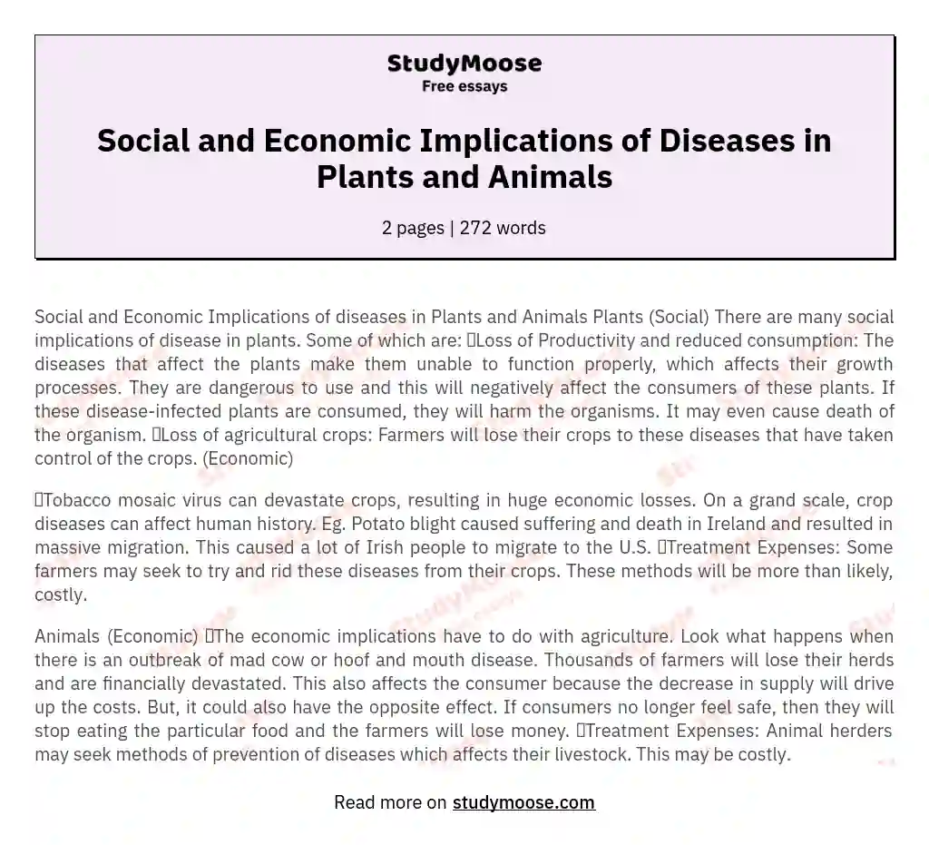 Social and Economic Implications of Diseases in Plants and Animals essay