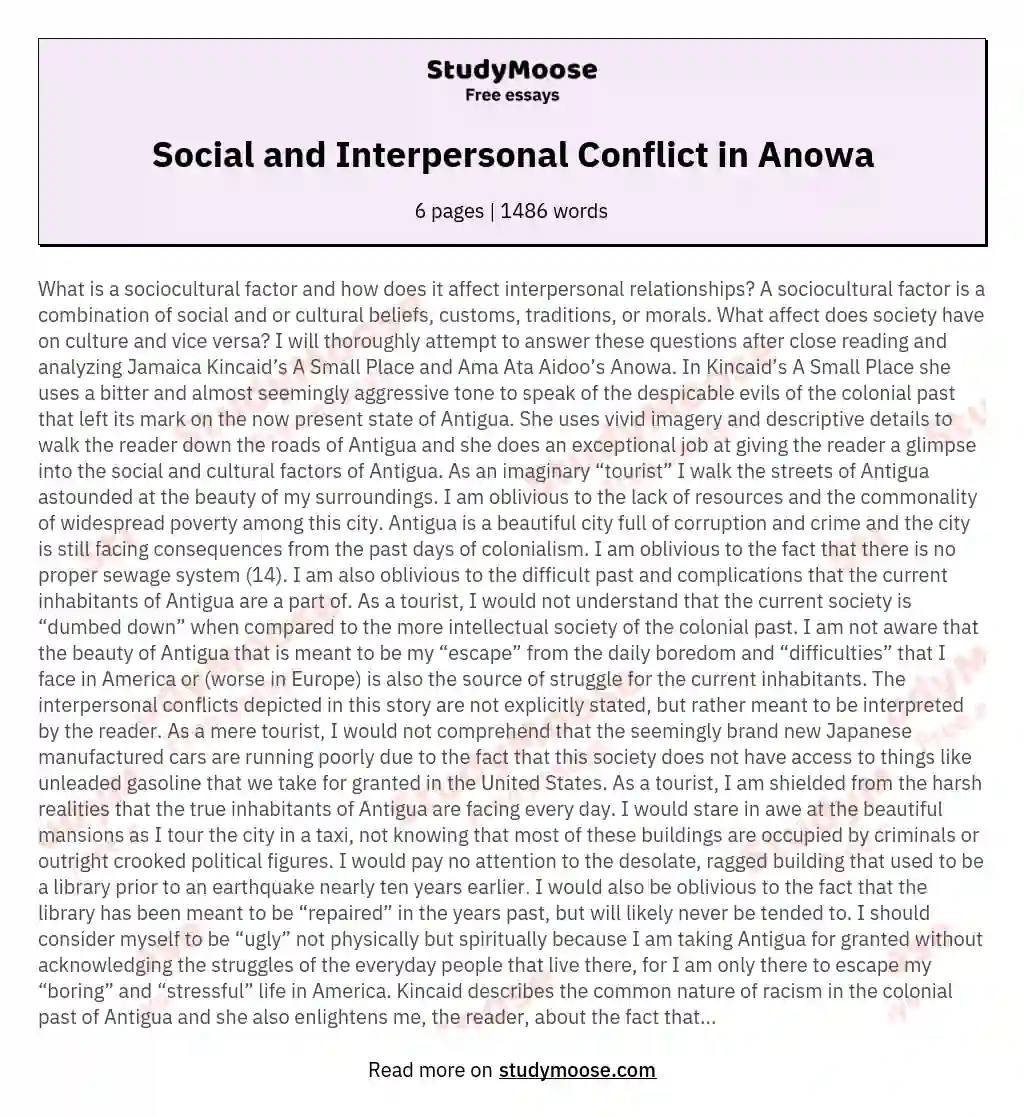 Social and Interpersonal Conflict in Anowa essay