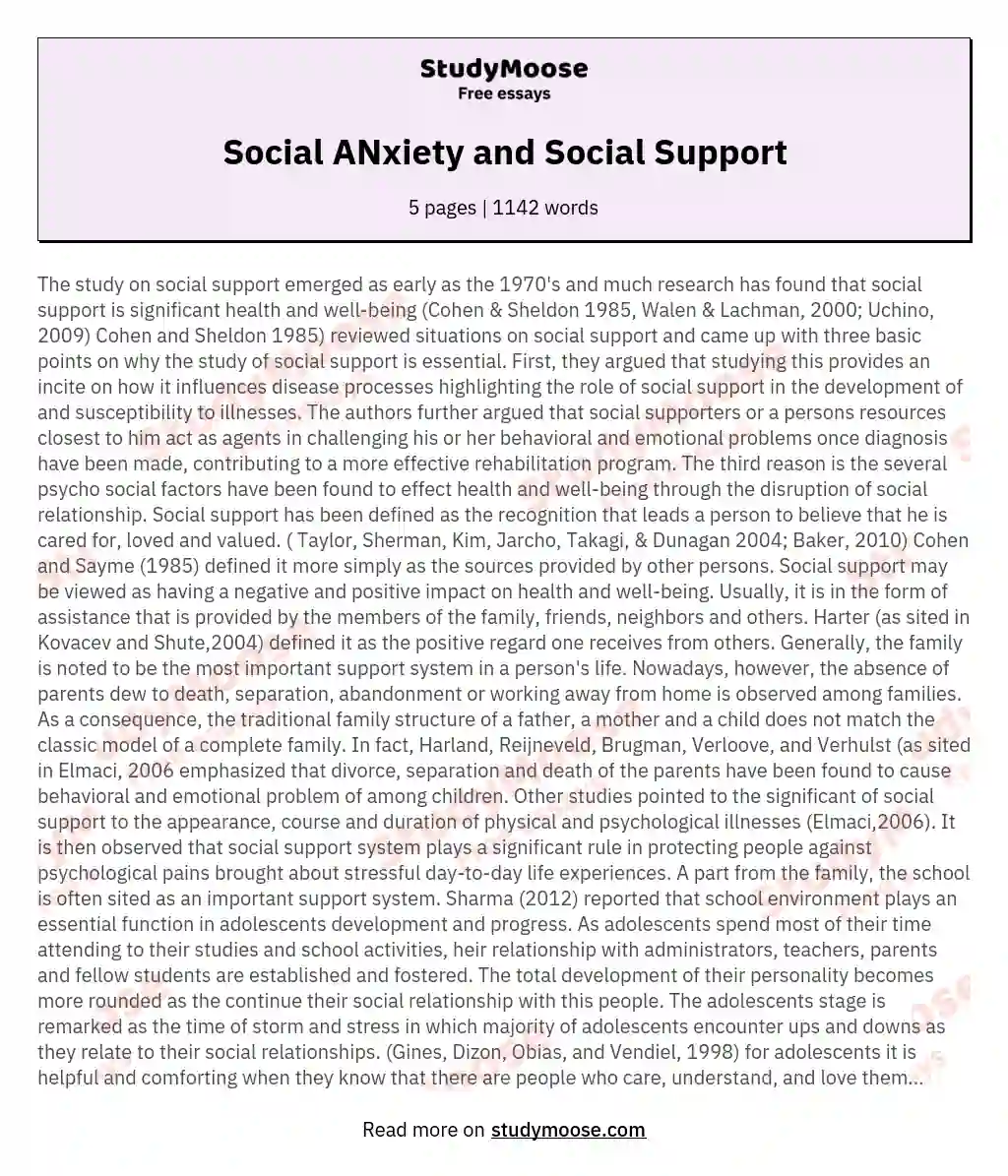 Social ANxiety and Social Support
