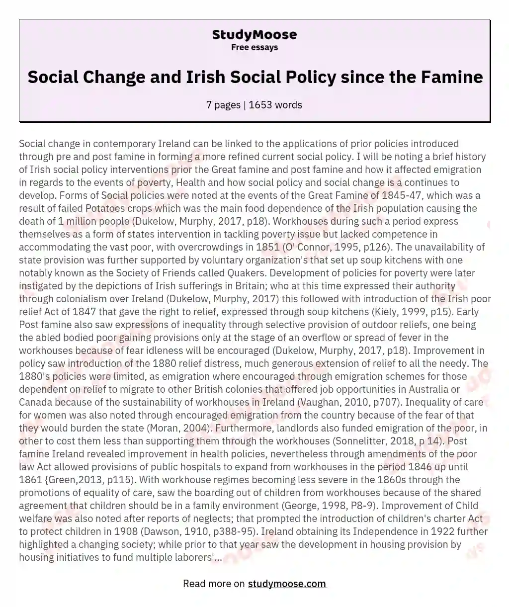 Social Change and Irish Social Policy since the Famine