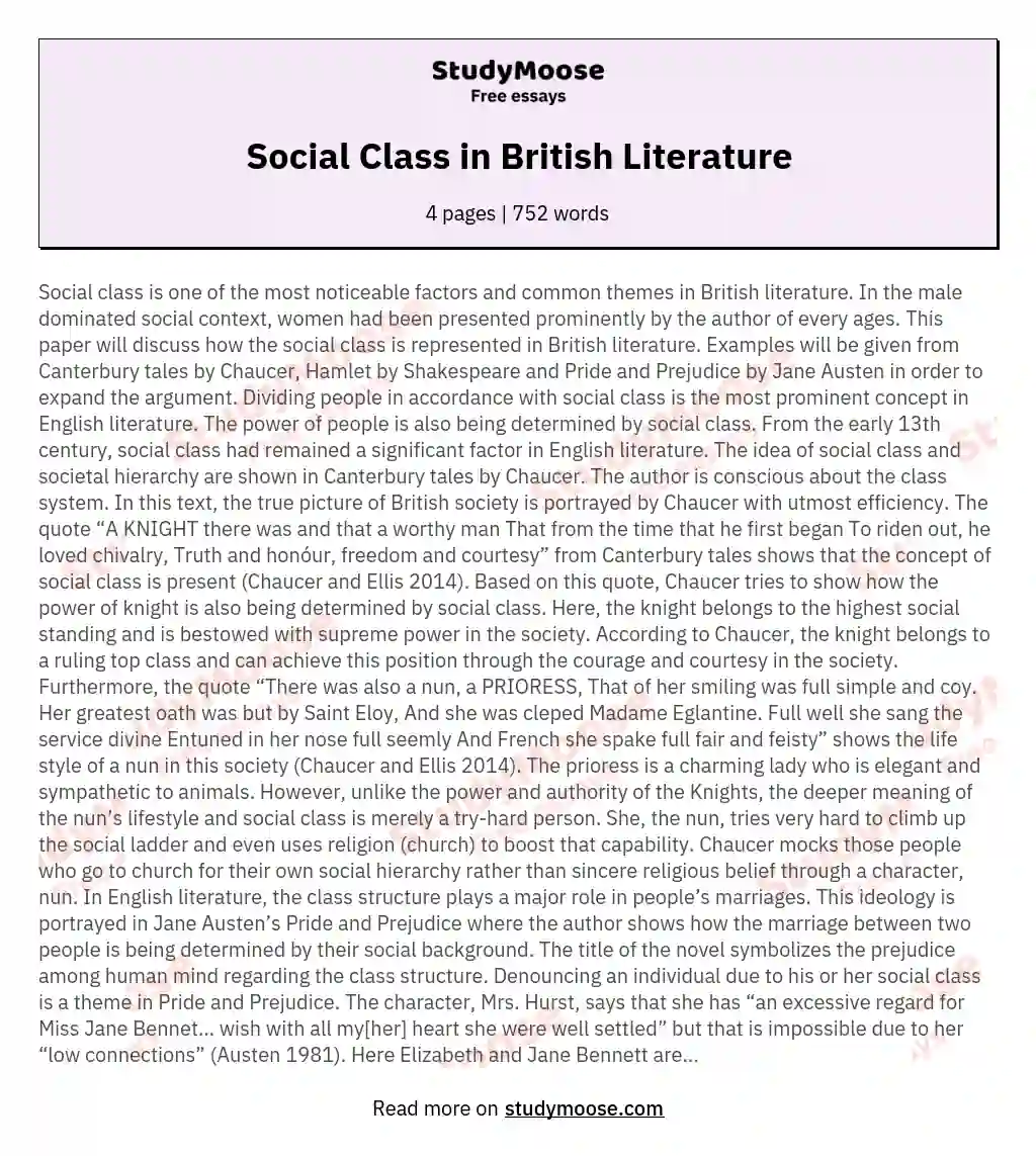 Social Class in British Literature essay