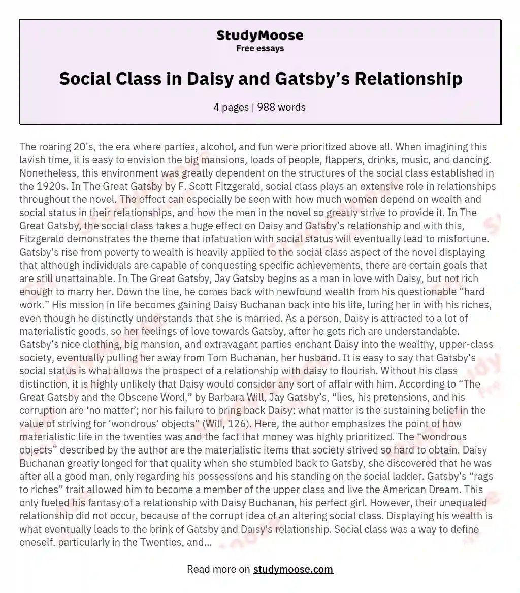 Social Class in Daisy and Gatsby’s Relationship