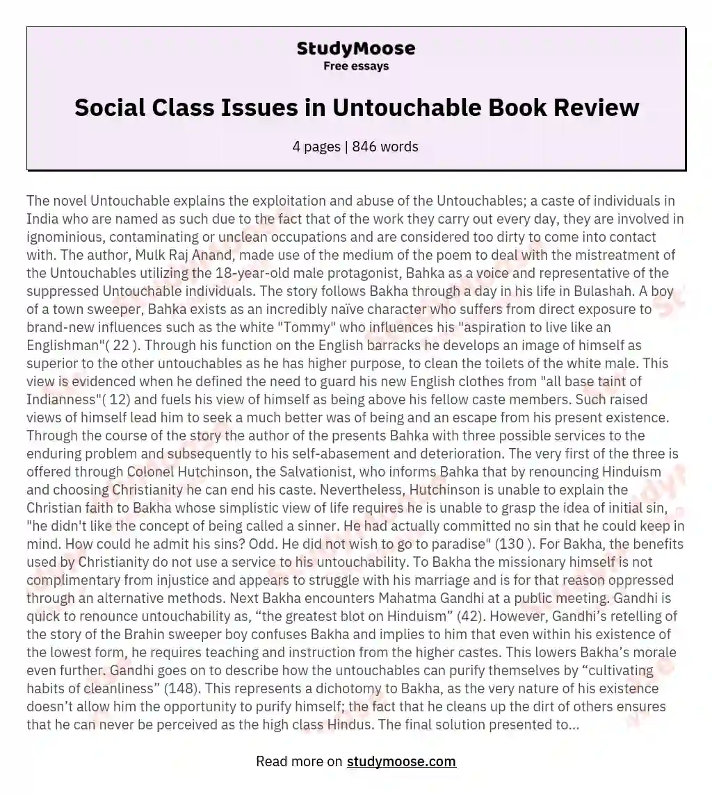 Social Class Issues in Untouchable Book Review essay