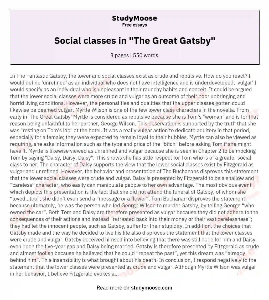 Social classes in "The Great Gatsby"