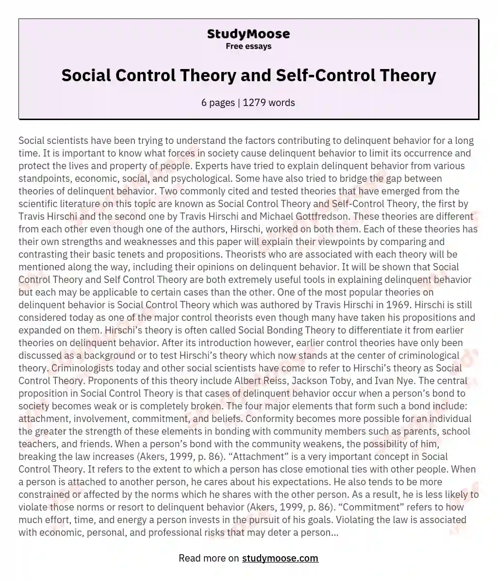 Social Control Theory and Self-Control Theory essay