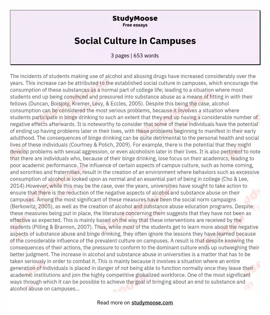 Social Culture in Campuses essay