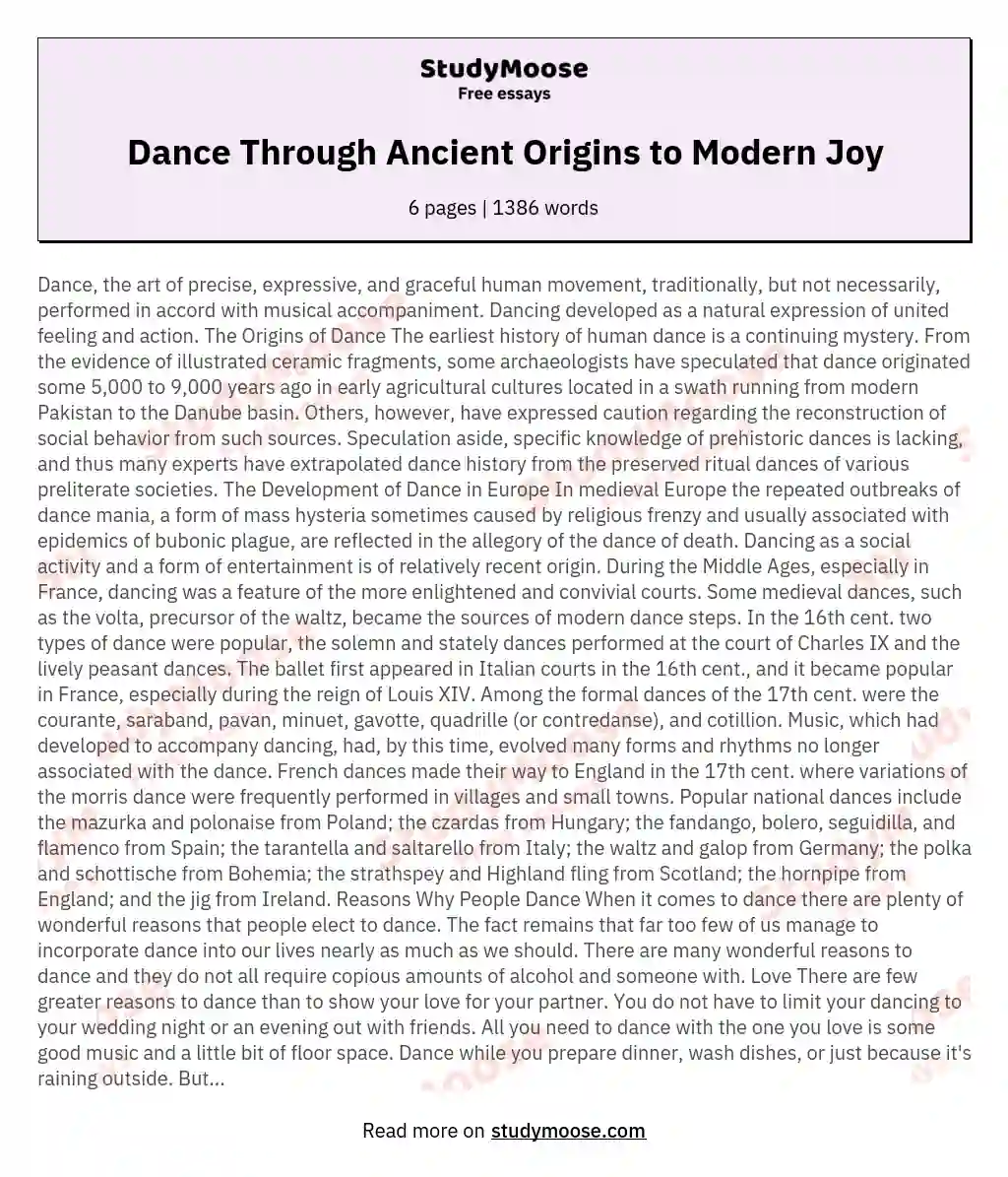 Dance Through Ancient Origins to Modern Joy essay
