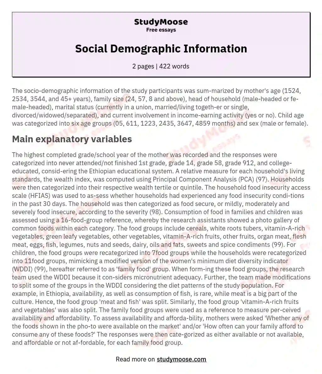 Social Demographic Information essay
