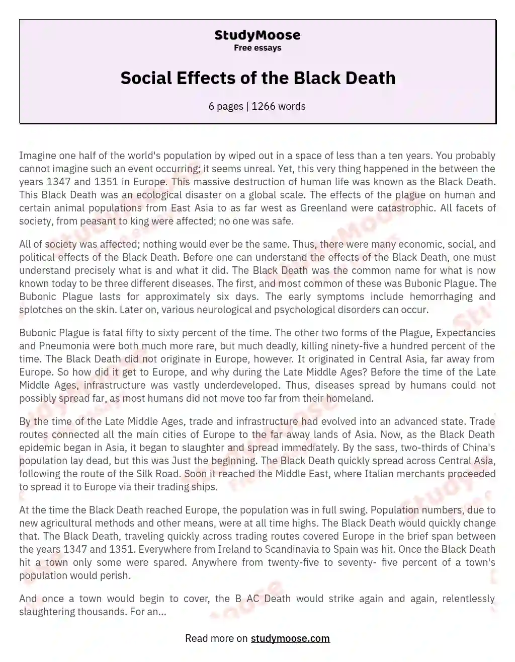 Social Effects of the Black Death essay