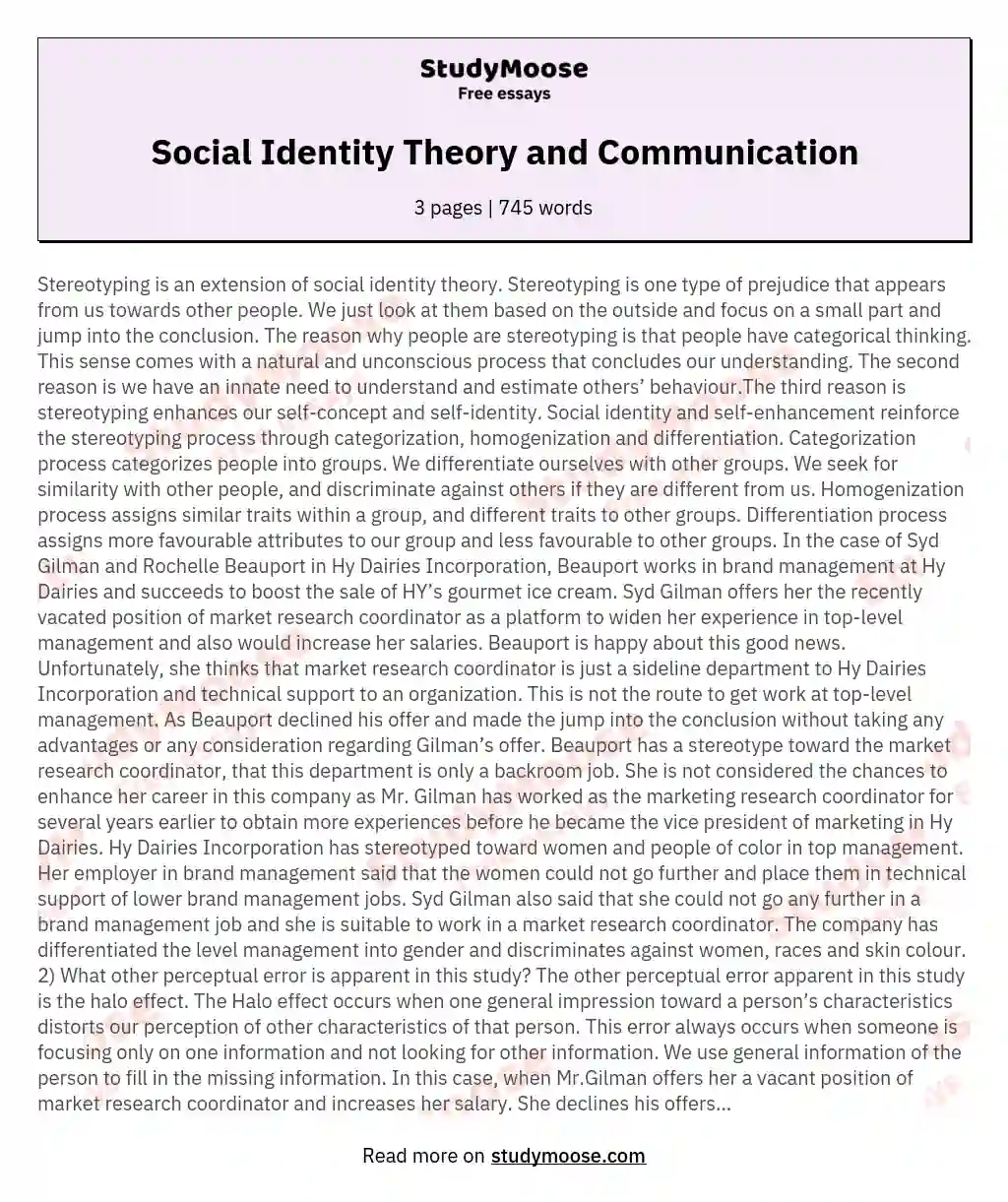 Social Identity Theory and Communication essay