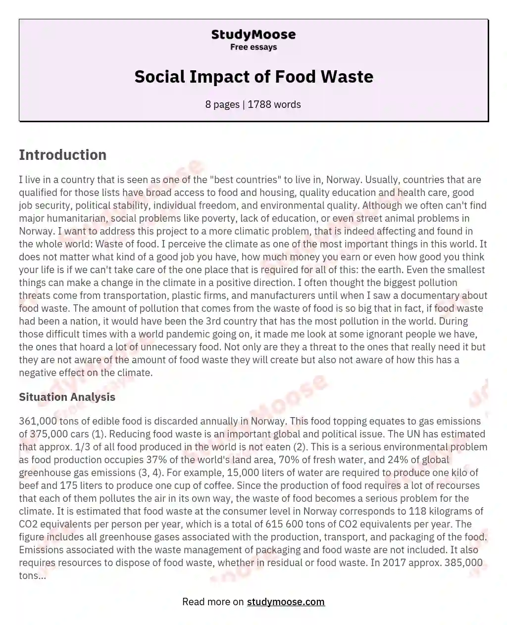 Social Impact of Food Waste essay