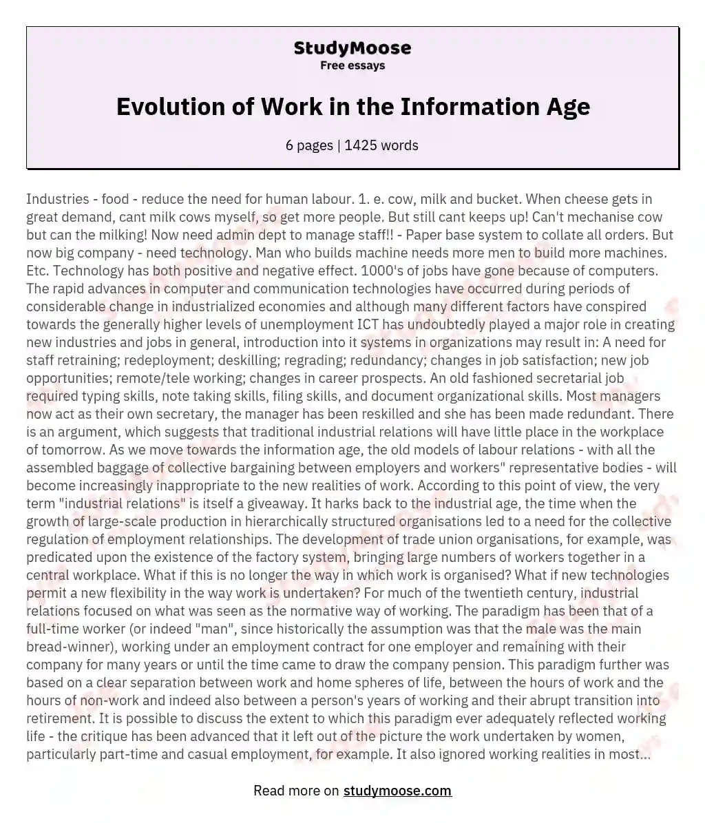 Evolution of Work in the Information Age essay