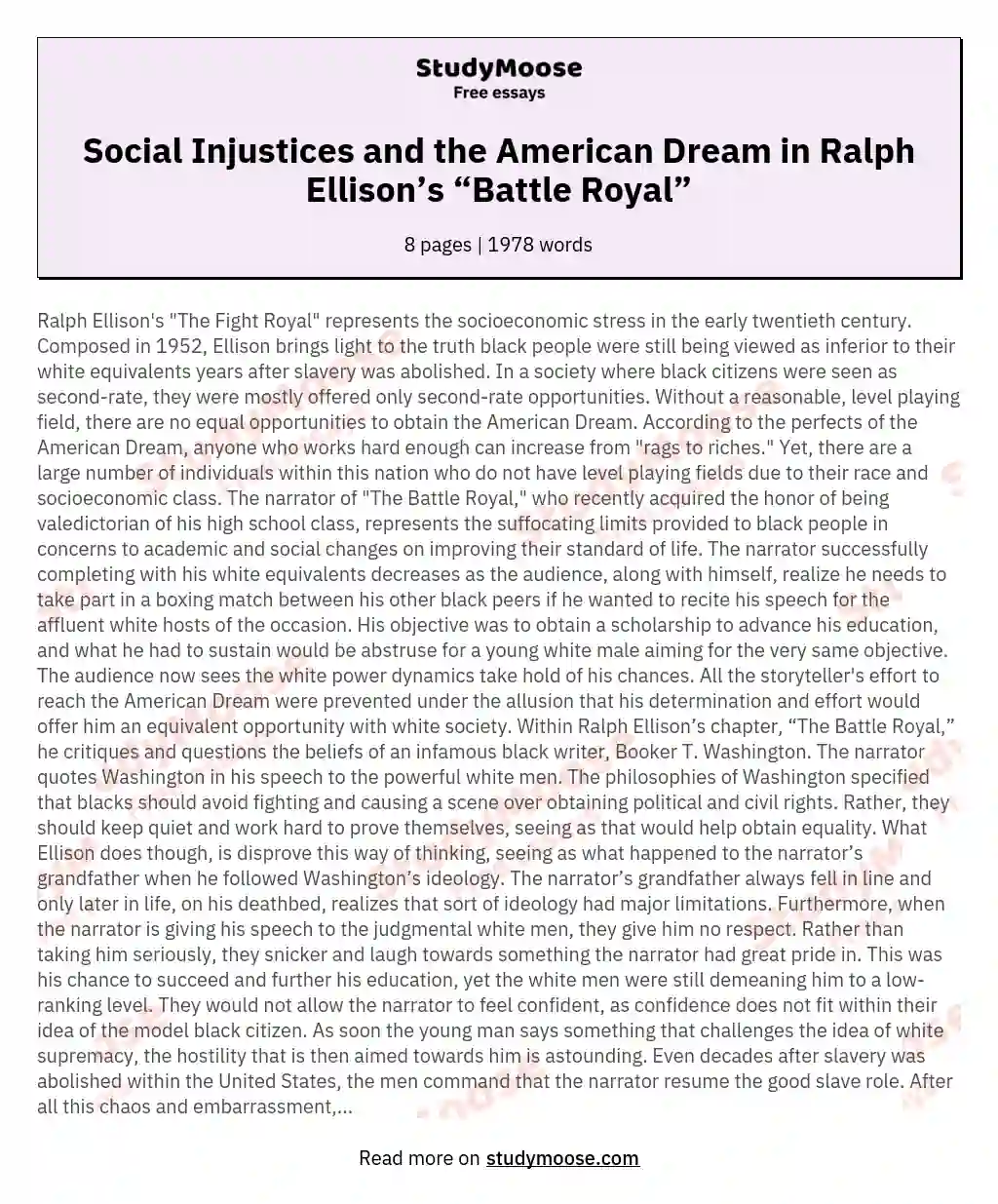 Social Injustices and the American Dream in Ralph Ellison’s “Battle Royal”