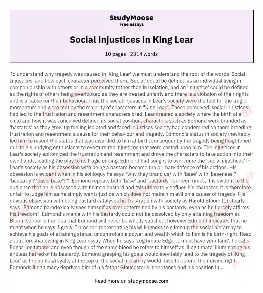 Social injustices in King Lear essay