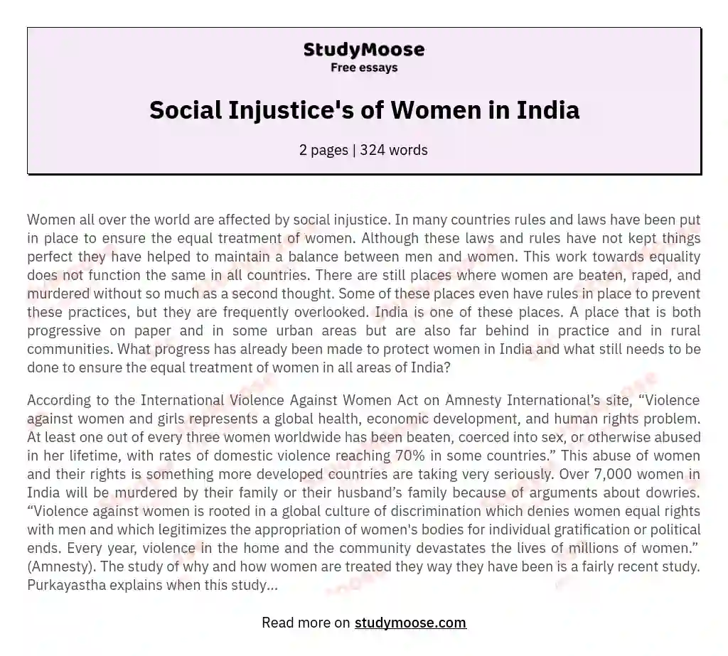 Social Injustice's of Women in India