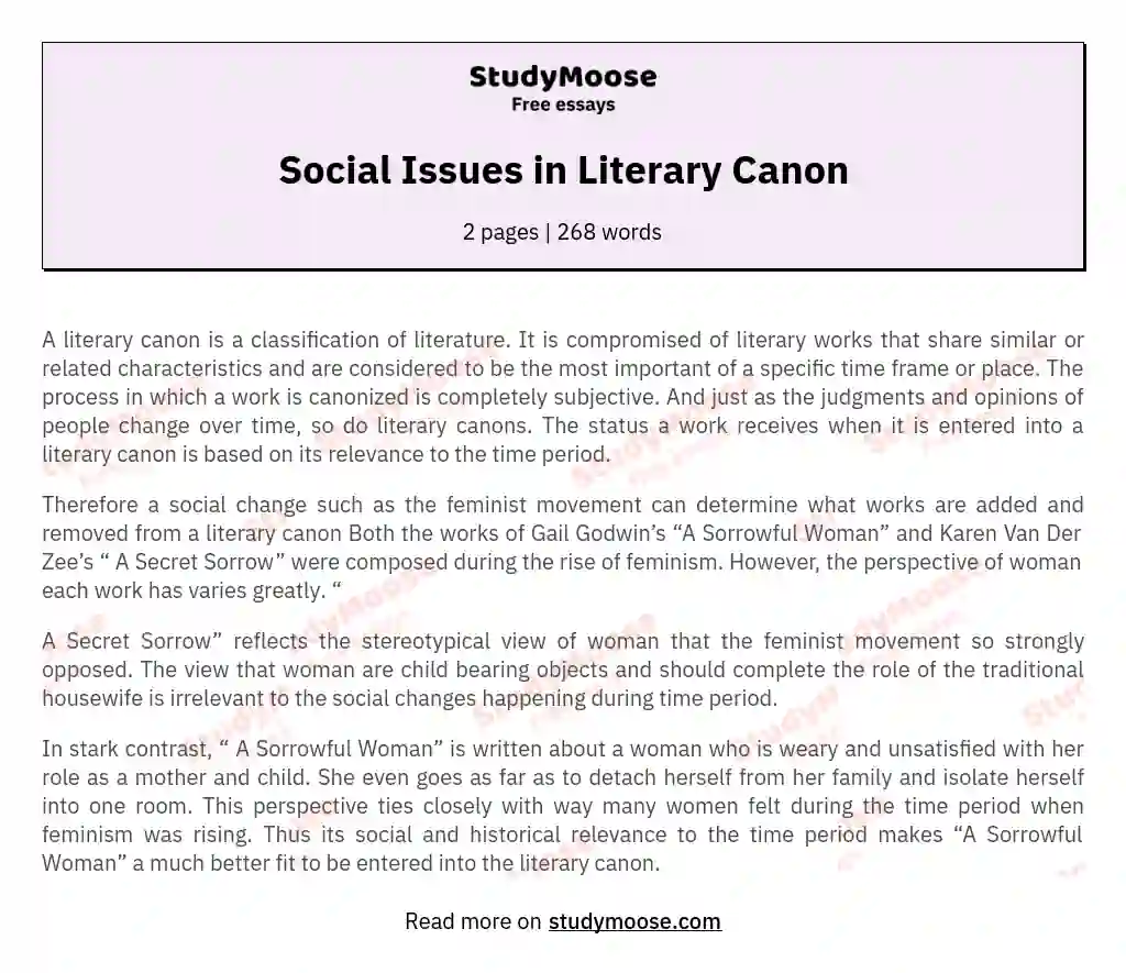 Social Issues in Literary Canon essay