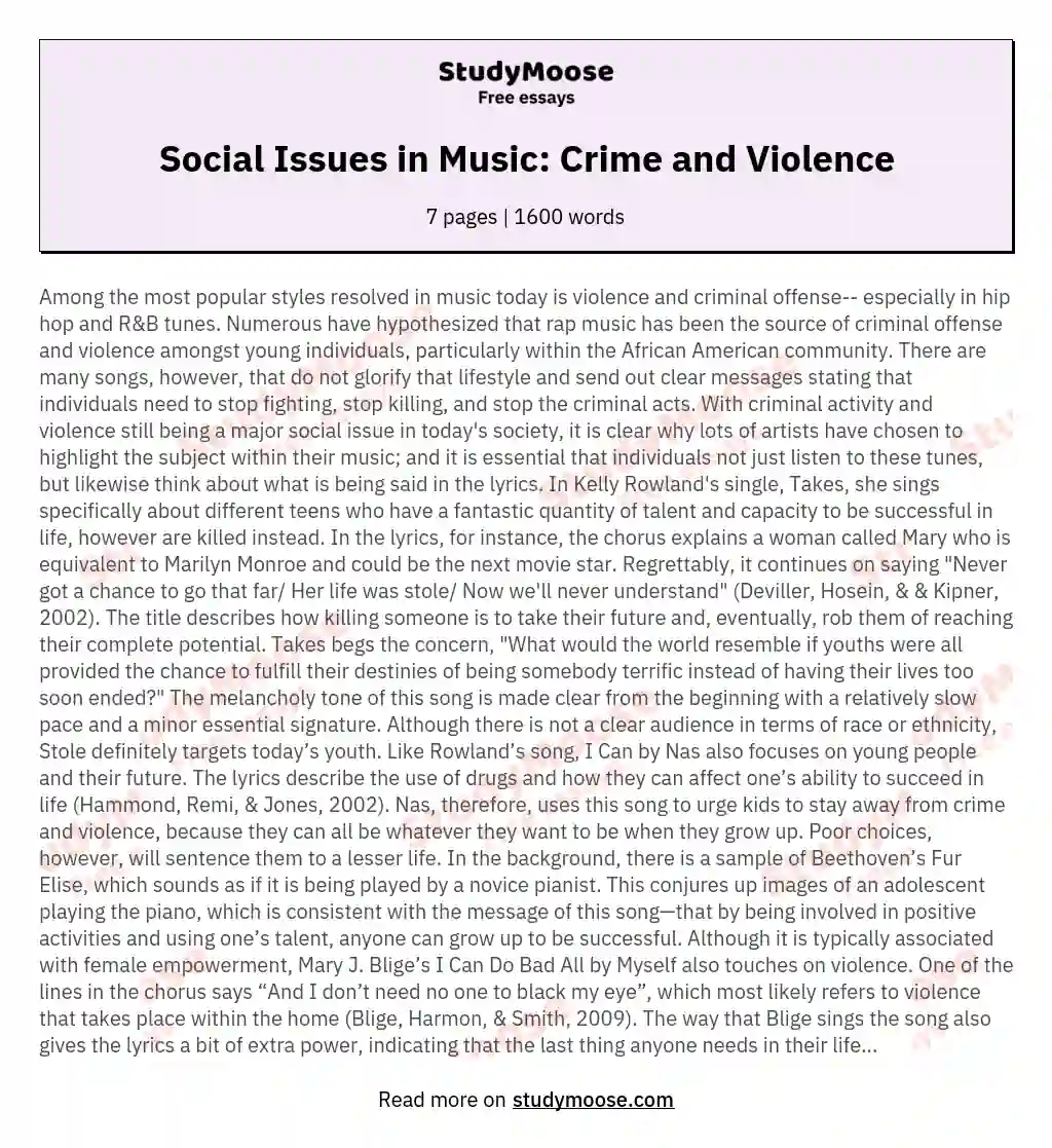 Social Issues in Music: Crime and Violence essay