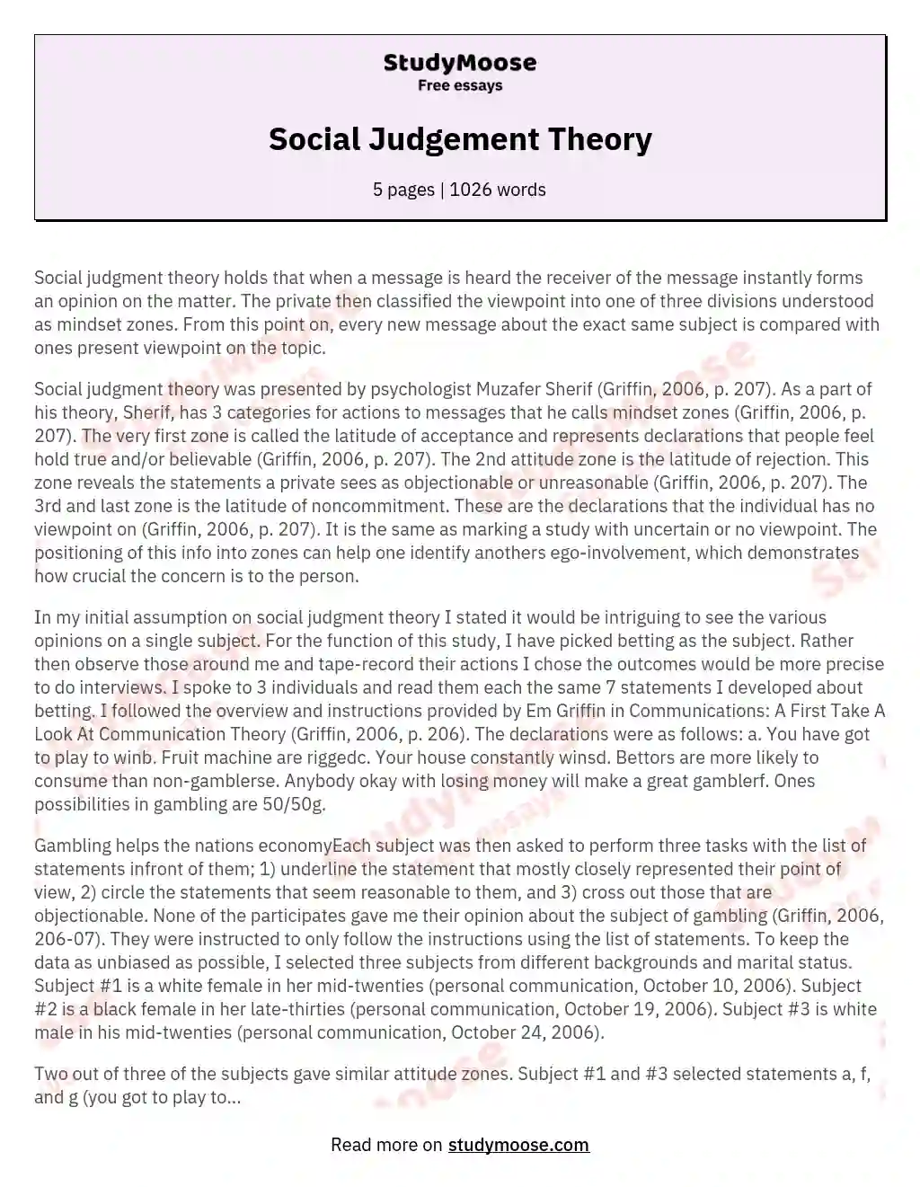Social Judgement Theory essay