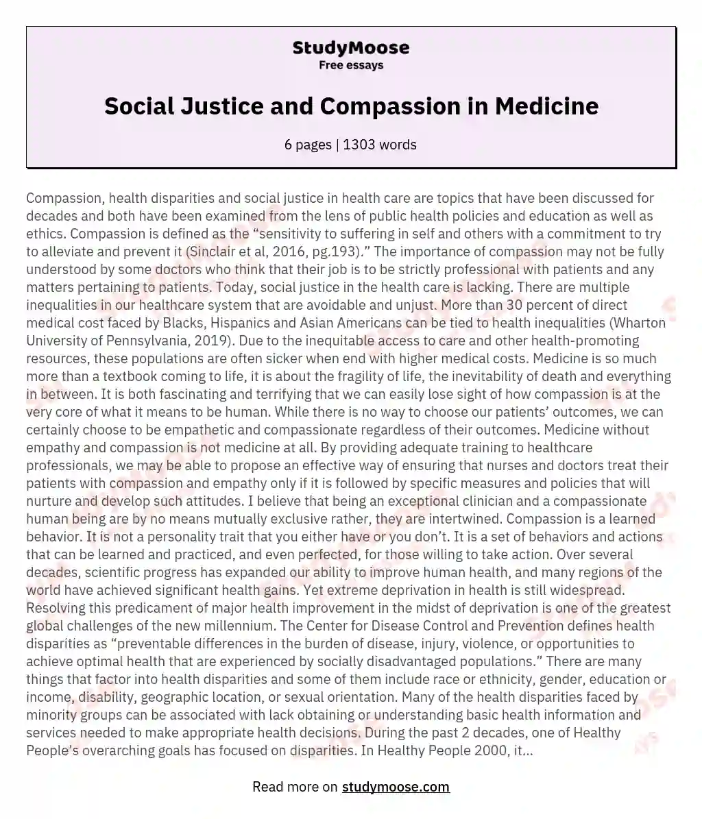 Social Justice and Compassion in Medicine essay