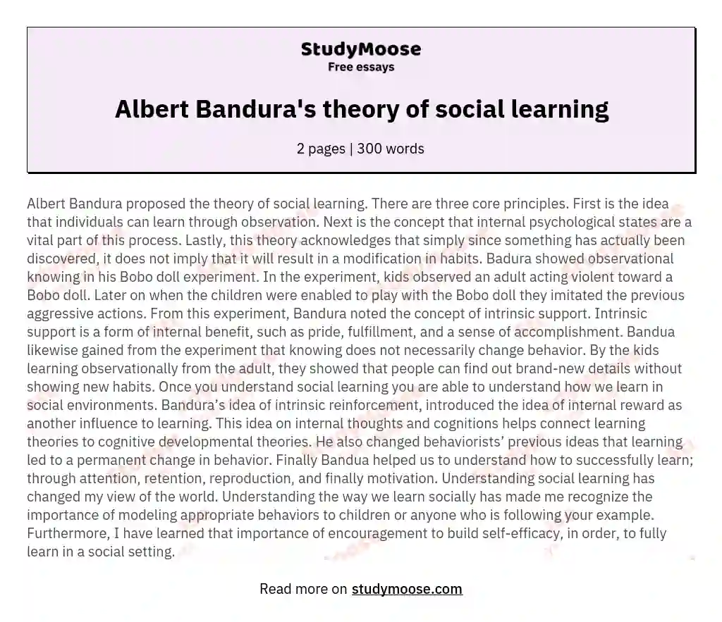 Albert Bandura's theory of social learning essay