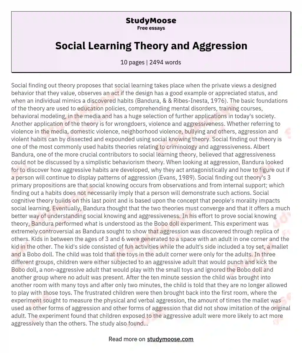 Social Learning Theory and Aggression essay