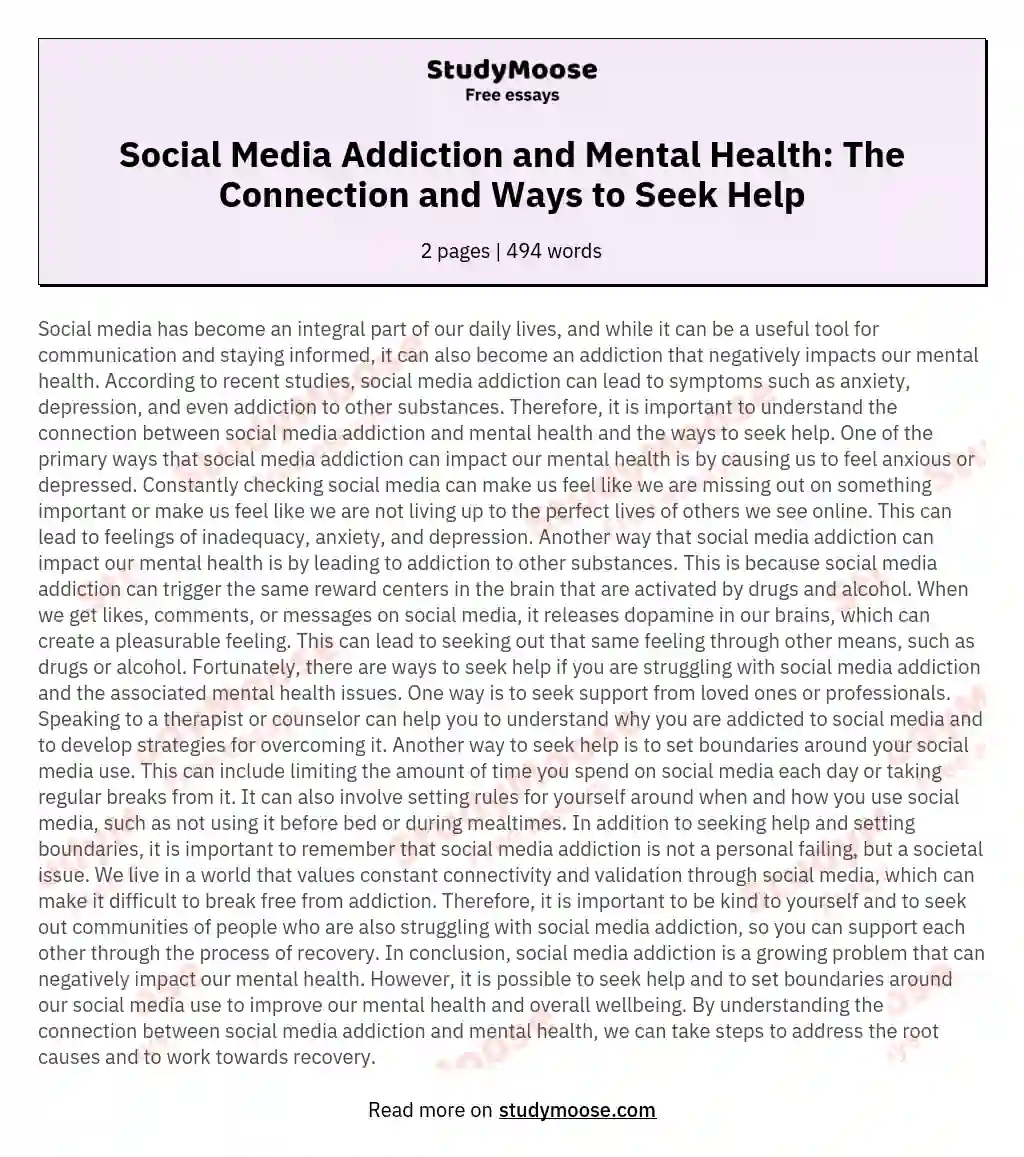 Social Media Addiction and Mental Health: The Connection and Ways to Seek Help essay