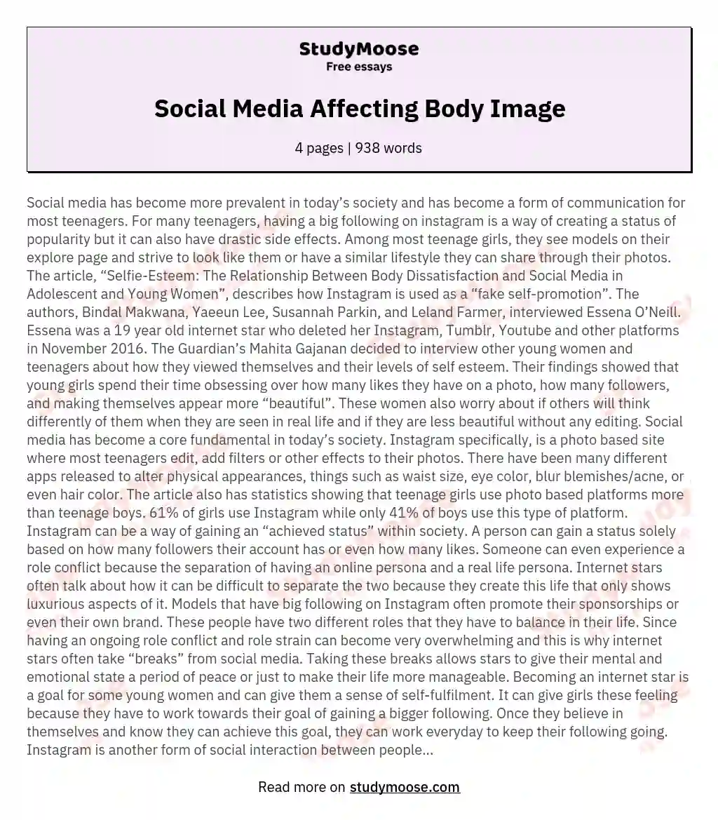 social media affecting body image essay