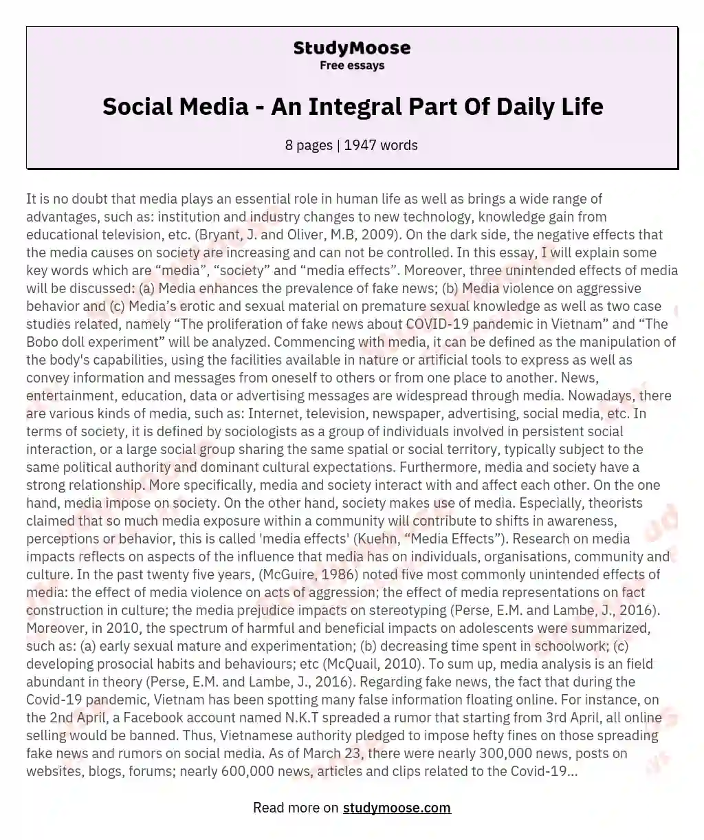 Social Media - An Integral Part Of Daily Life