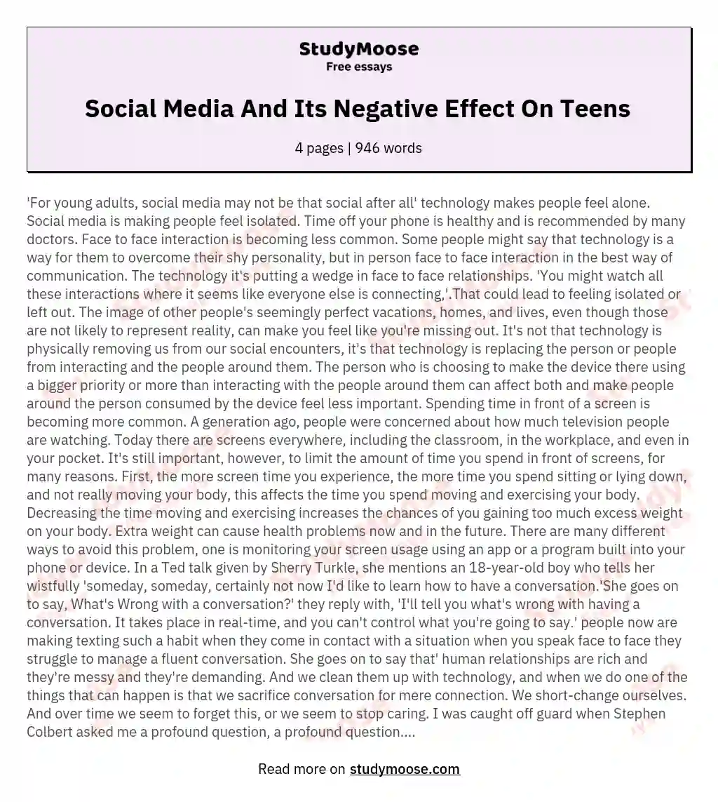 Social Media And Its Negative Effect On Teens 