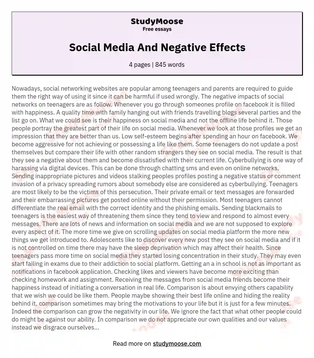Social Media And Negative Effects essay