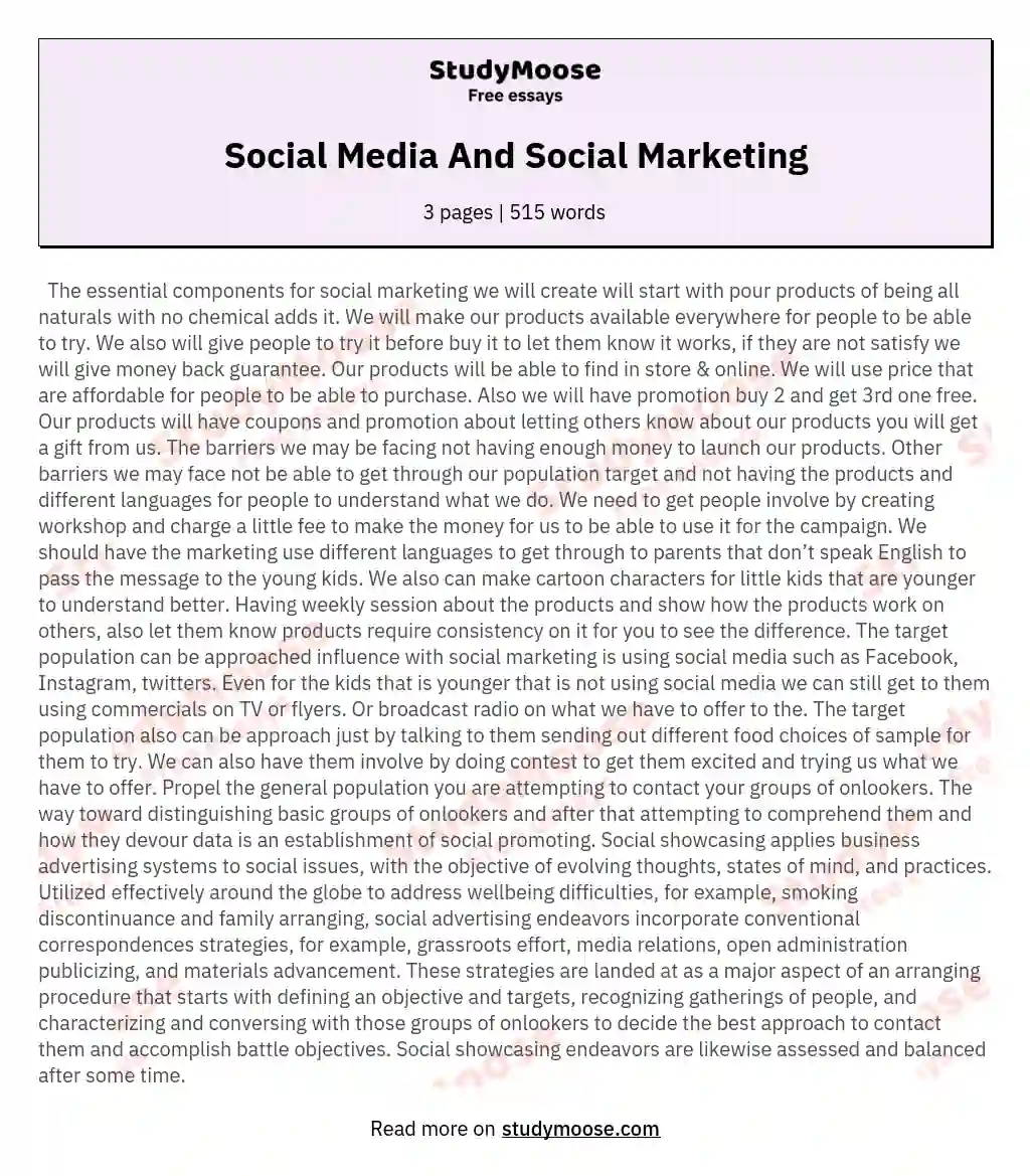 Social Media And Social Marketing essay