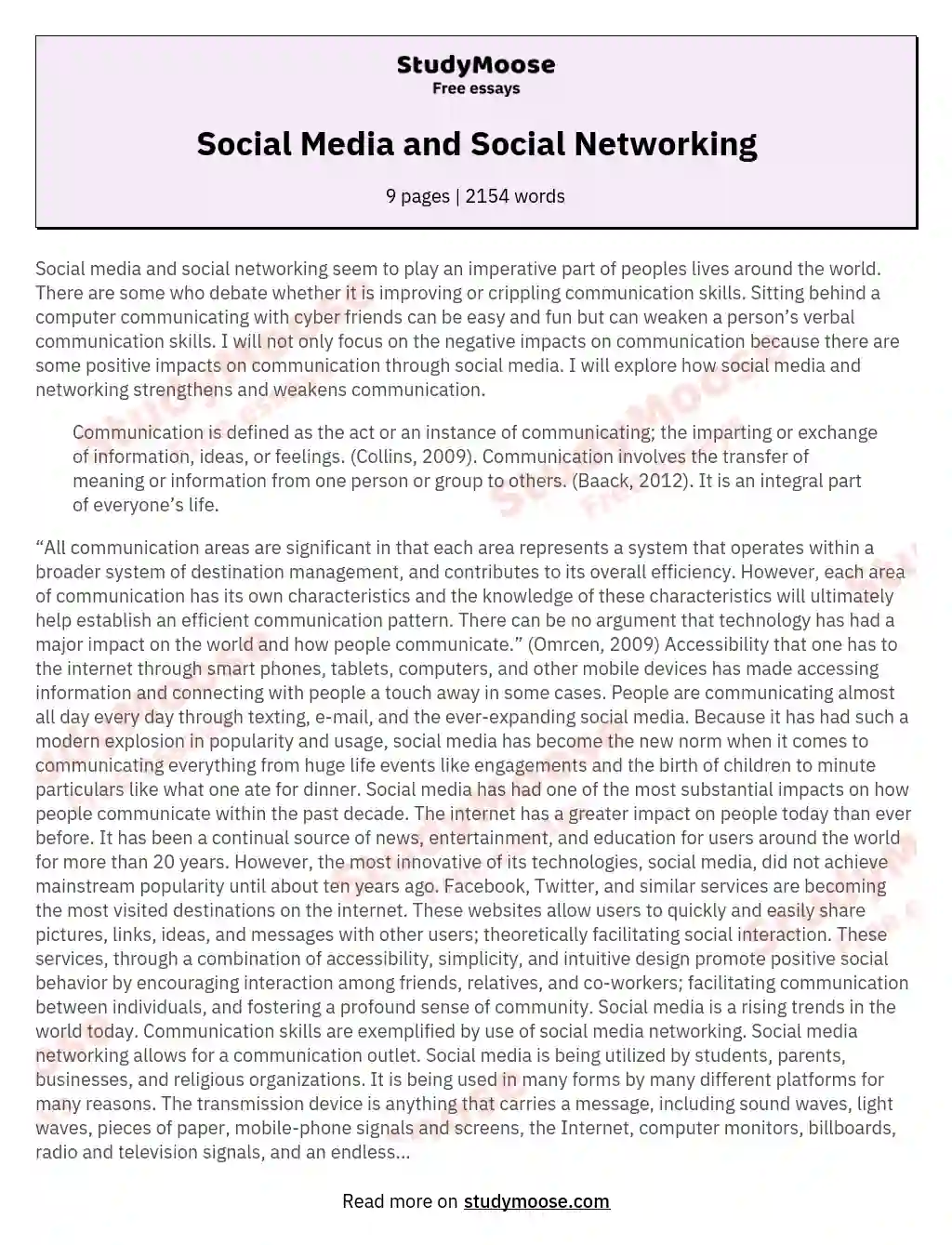 uses of social networking sites essay