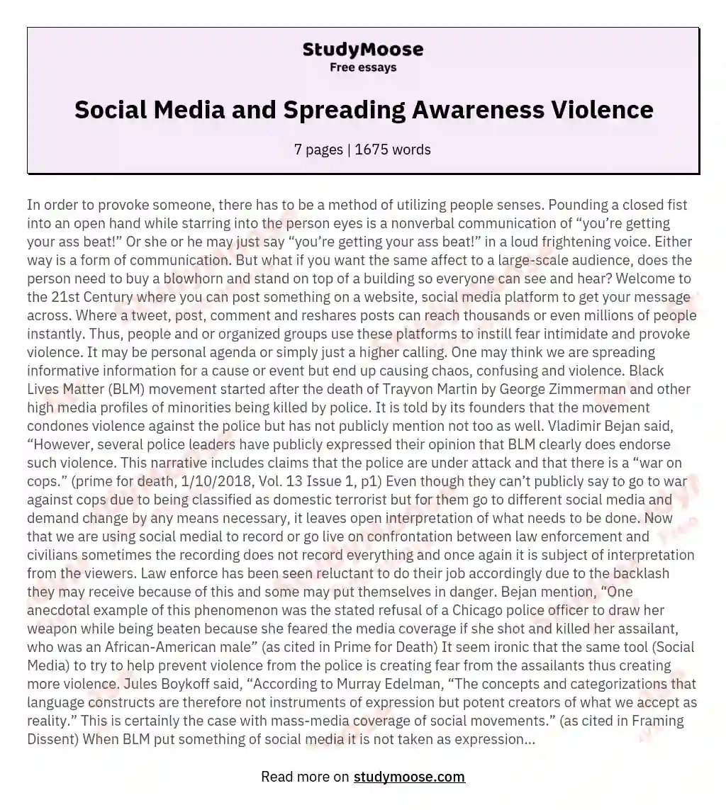 Social Media and Spreading Awareness Violence essay