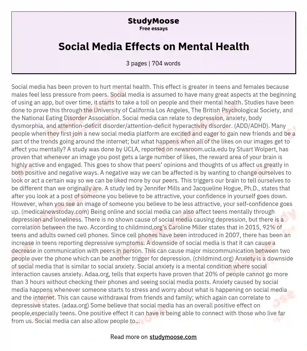 Social Media Effects on Mental Health essay